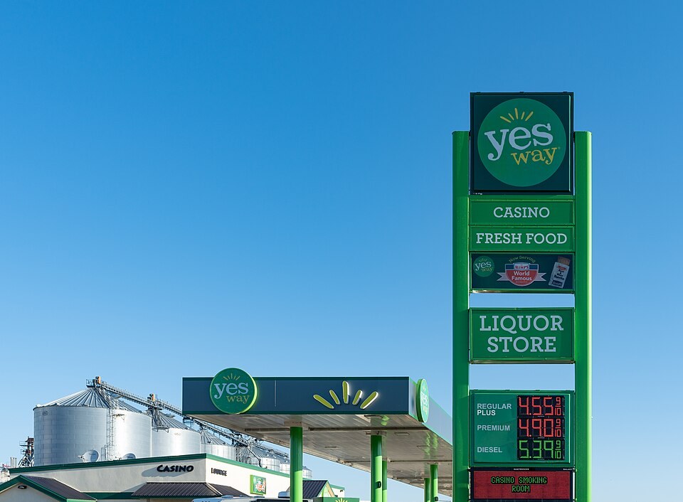 A gas station price sign in Fort Pierre, South Dakota, photographed in July 2022