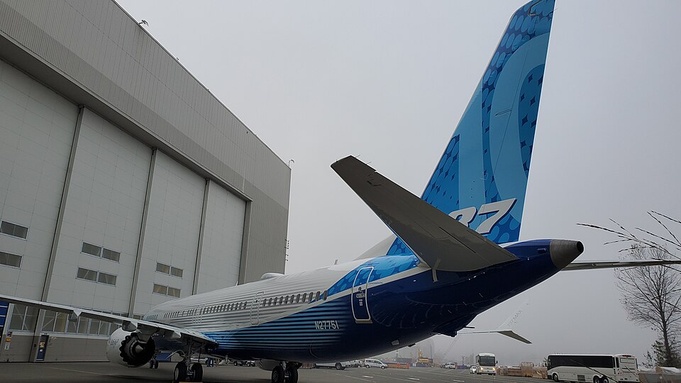 A Boeing 737 MAX 10 at its rollout in Renton, Washington, in November 2019
