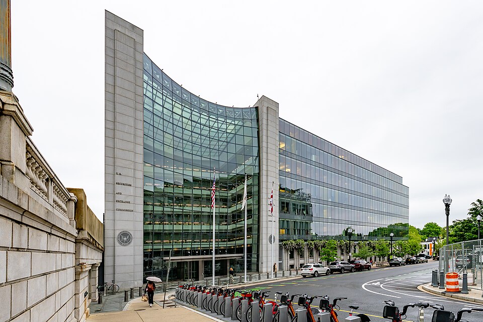 The headquarters of the U.S. Securities and Exchange Commission in Washington, photographed in April 2026