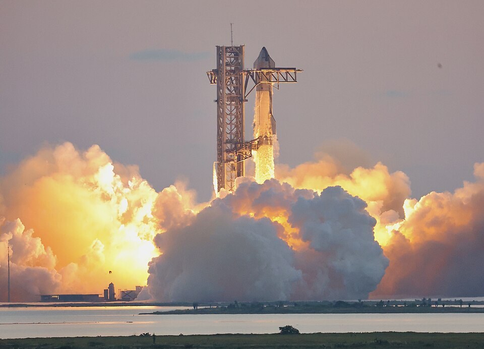 Starship lifting off from Starbase, Texas, on its fifth integrated flight test in October 2024