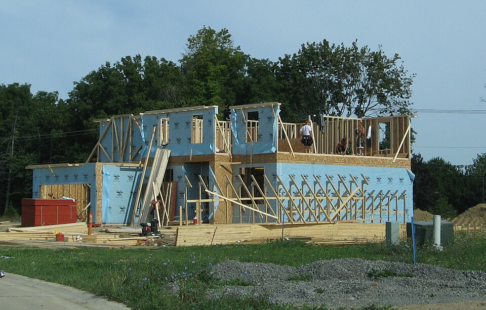 A new house under construction in Pittsfield Township, Michigan, photographed in August 2011