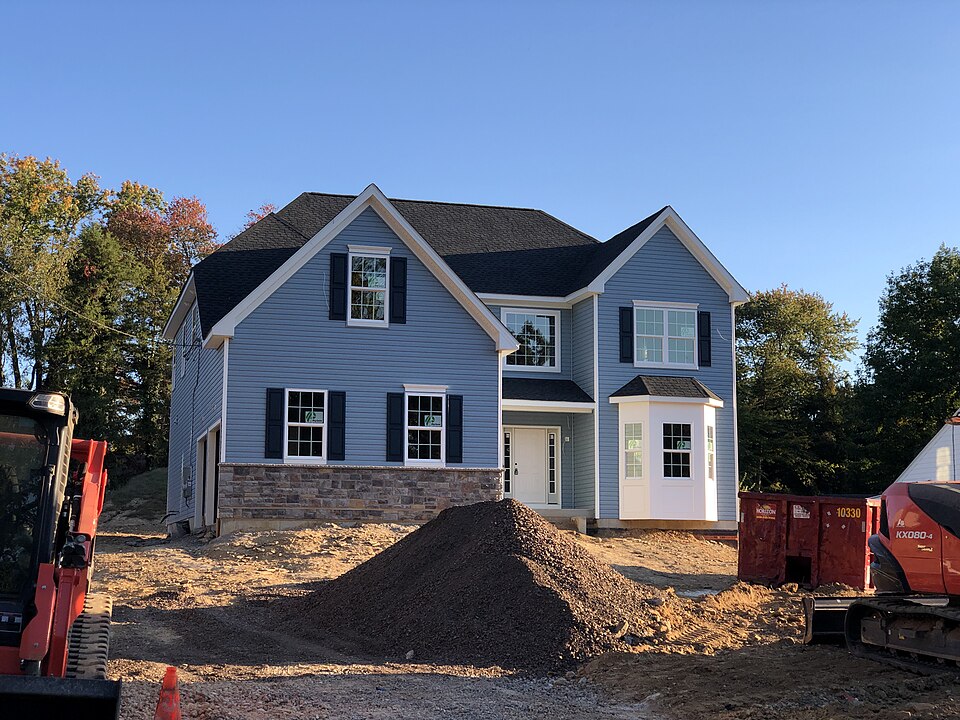 A new wood-frame house being built along Perry Drive in Ewing Township, New Jersey, in October 2024