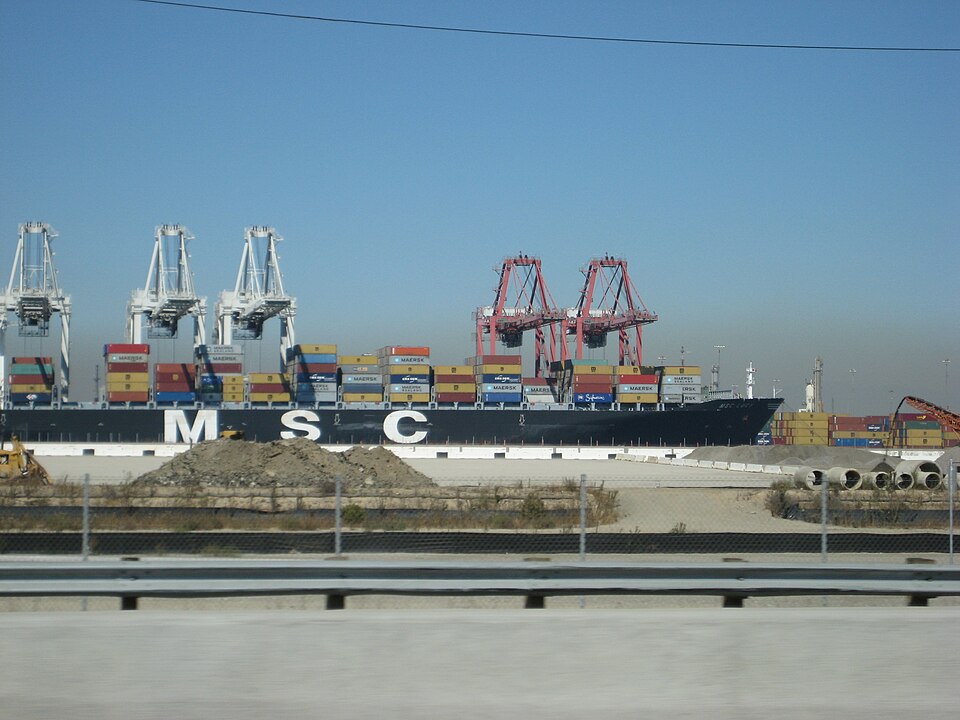 A container ship being loaded at the Port of Long Beach in October 2008, the kind of cargo on which the emergency tariffs were paid and are now being refunded