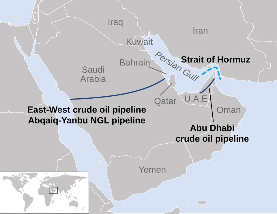 Map of Saudi Arabia's East-West crude oil pipeline from Abqaiq to Yanbu on the Red Sea, drawn by the U.S. Energy Information Administration